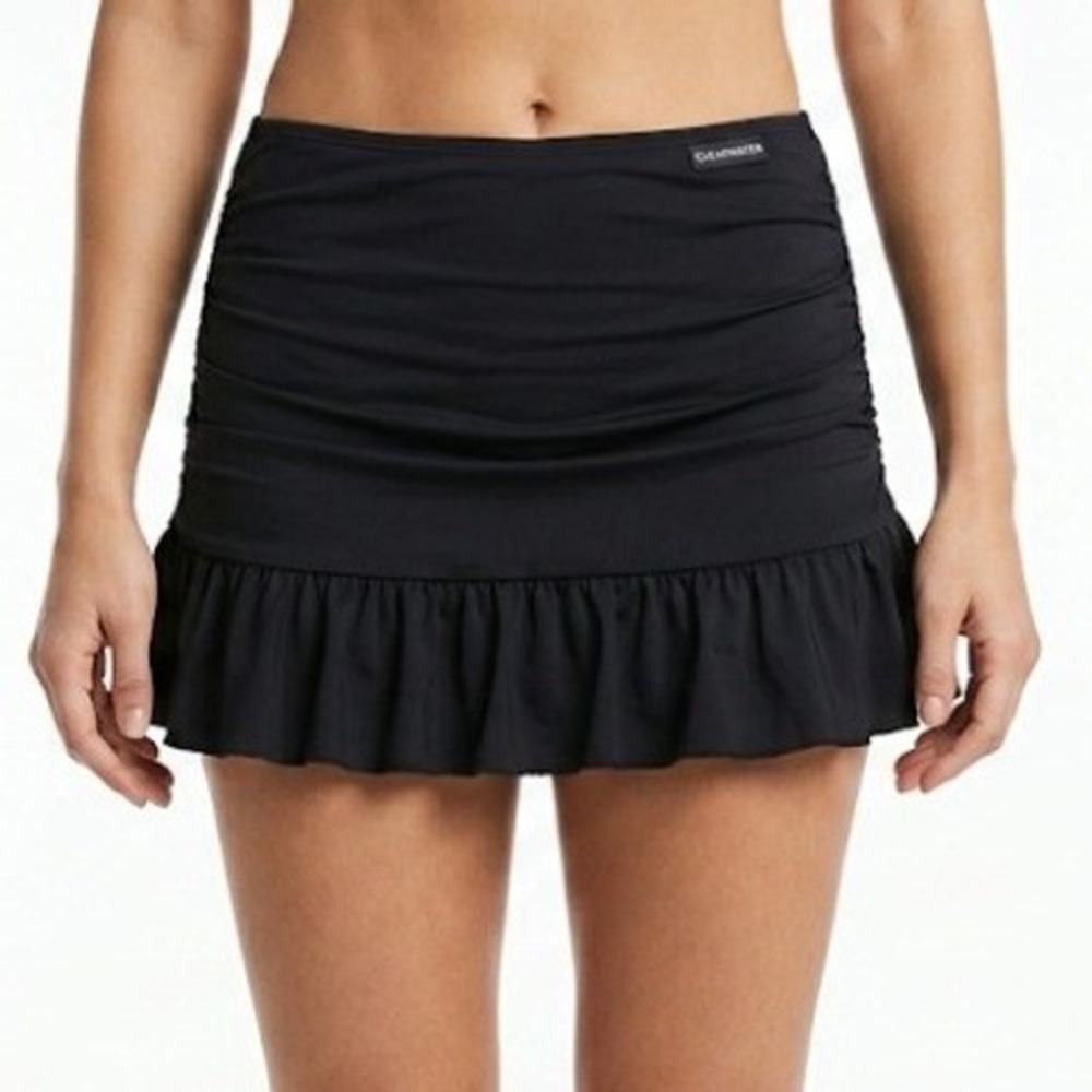 Cleanwater Swim Skirt Women XL Black Ruched Ruffle Bikini Bottom ZFSS0517‎ Beach